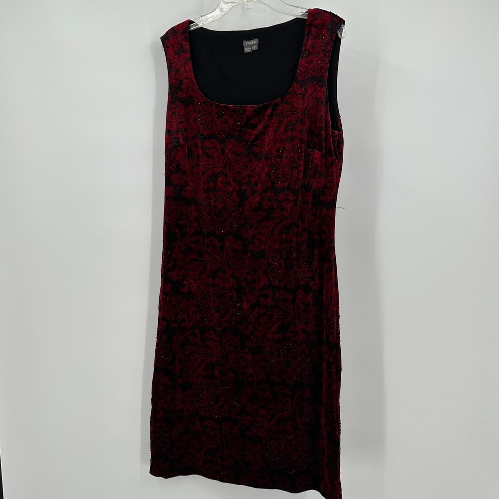 Womens Velvet Dark Floral Romantic‎ Goth Midi Dress Size 12 Vamp Formal Evening